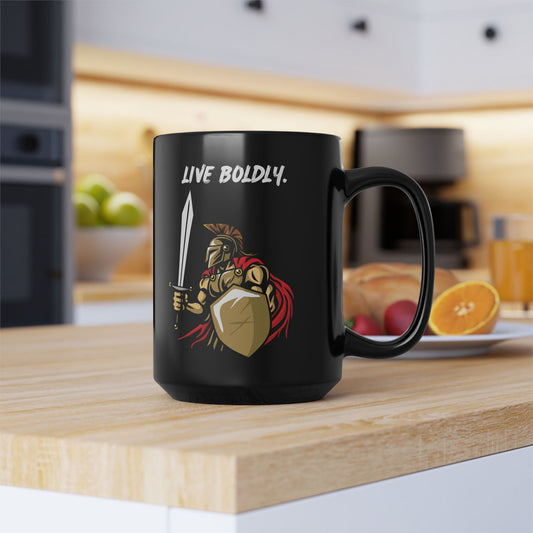 Live Boldly - Inspire Courage and Adventure - Motivational Black Mug (11oz, 15oz)