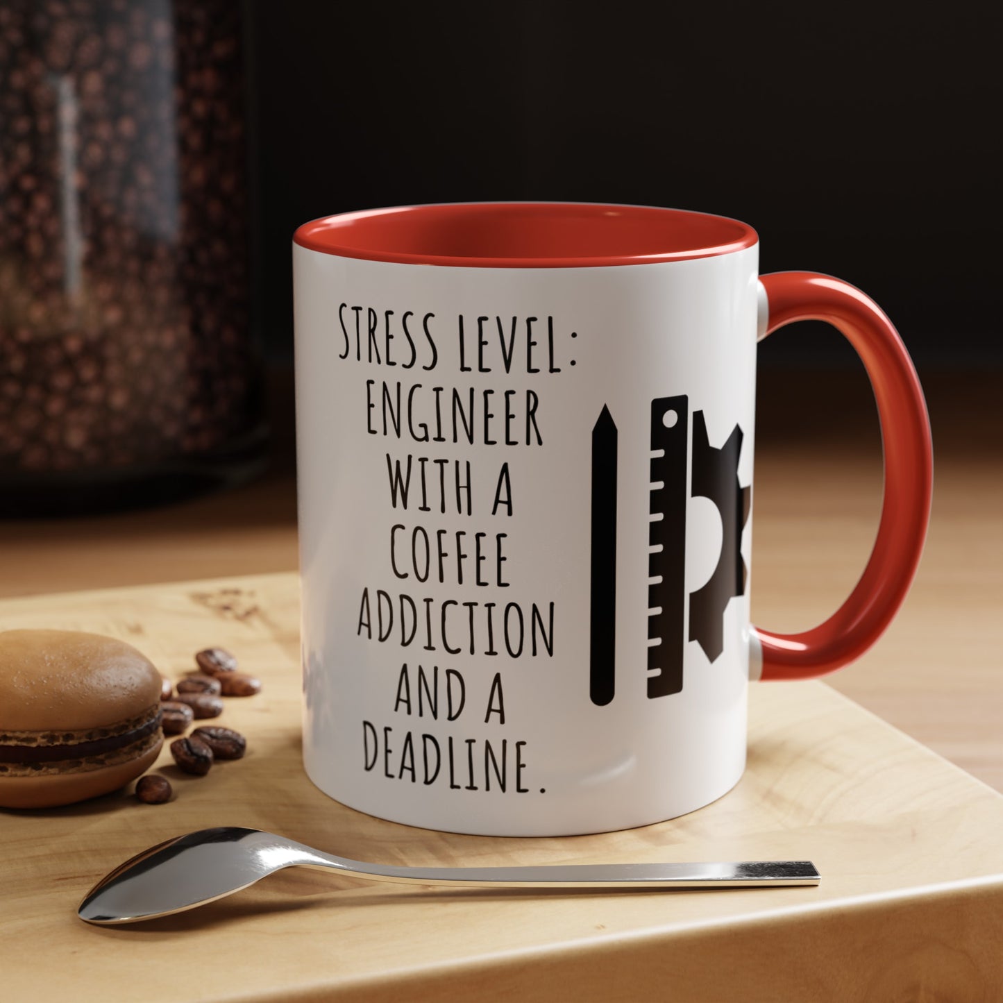 Engineer Coffee Mug: Stress Level - Coffee Addiction & Deadline (11, 15oz)