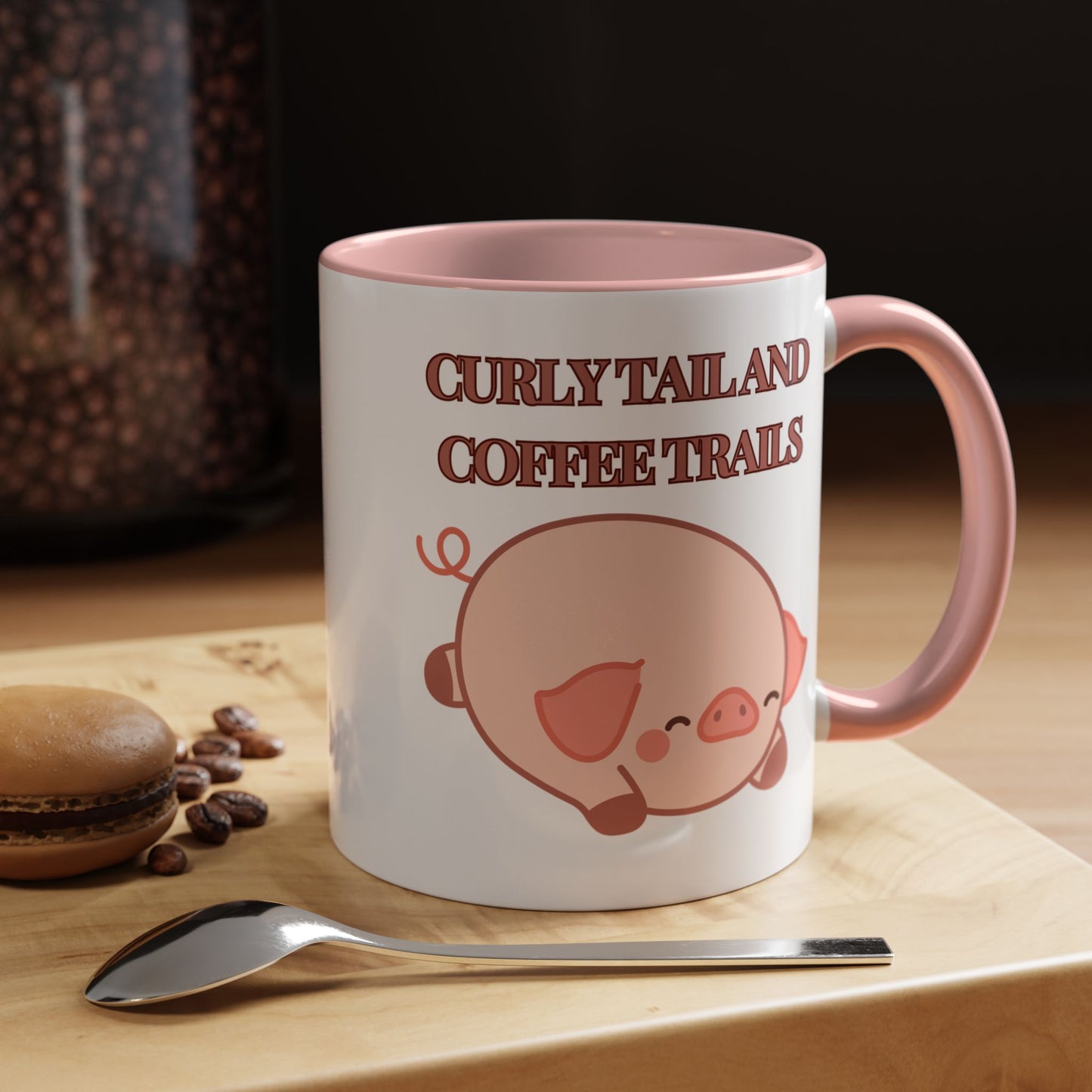Funny Coffee Mug - "Curly Tail and Coffee Trails" | Whimsical Cup (11, 15oz)
