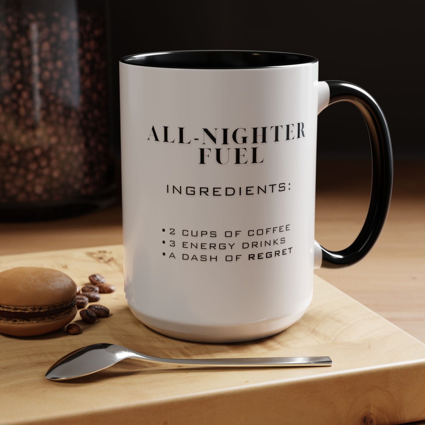 Recipe for All-Nighter Fuel - Adult Humor Coffee Mug - Perfect Gag Gift for Night Owls (11, 15oz)