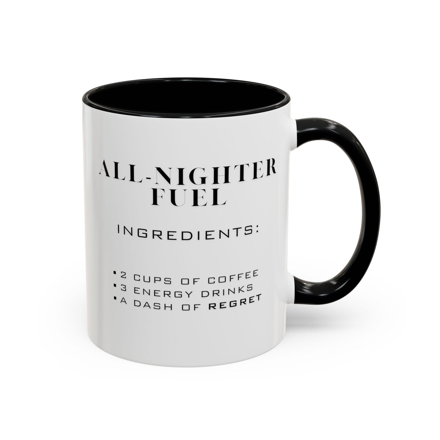 Recipe for All-Nighter Fuel - Adult Humor Coffee Mug - Perfect Gag Gift for Night Owls (11, 15oz)